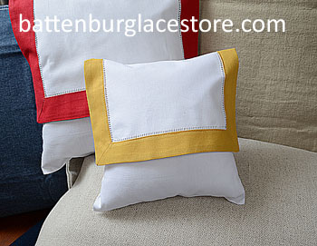 Envelope Pillow.Baby size 8 in. White with Honey Gold color trim - Click Image to Close
